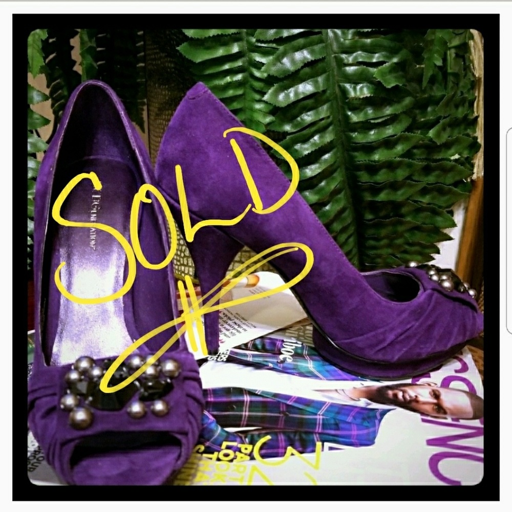 BCBG Purple Suede Peep Toe Heels